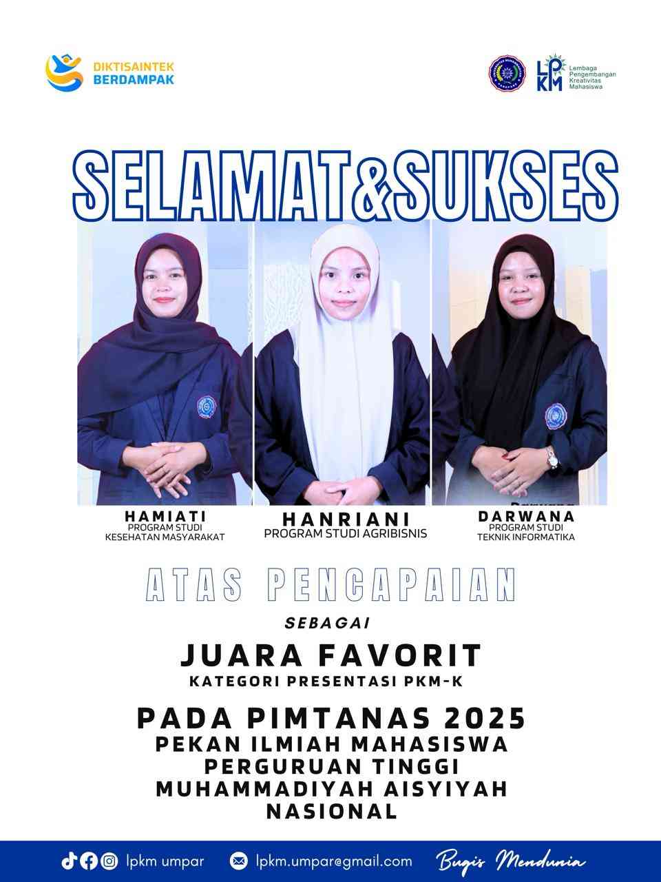 Tim PKM-K UMPAR Juara Favorit Presentasi PIMTANAS PTMA Nasional