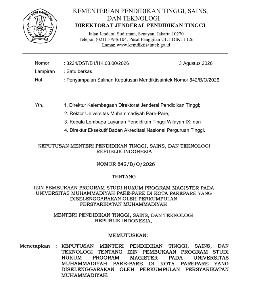 UMPAR Resmi Buka Program Studi Magister Hukum, Kemendiktisaintek Terbitkan Izin Operasional